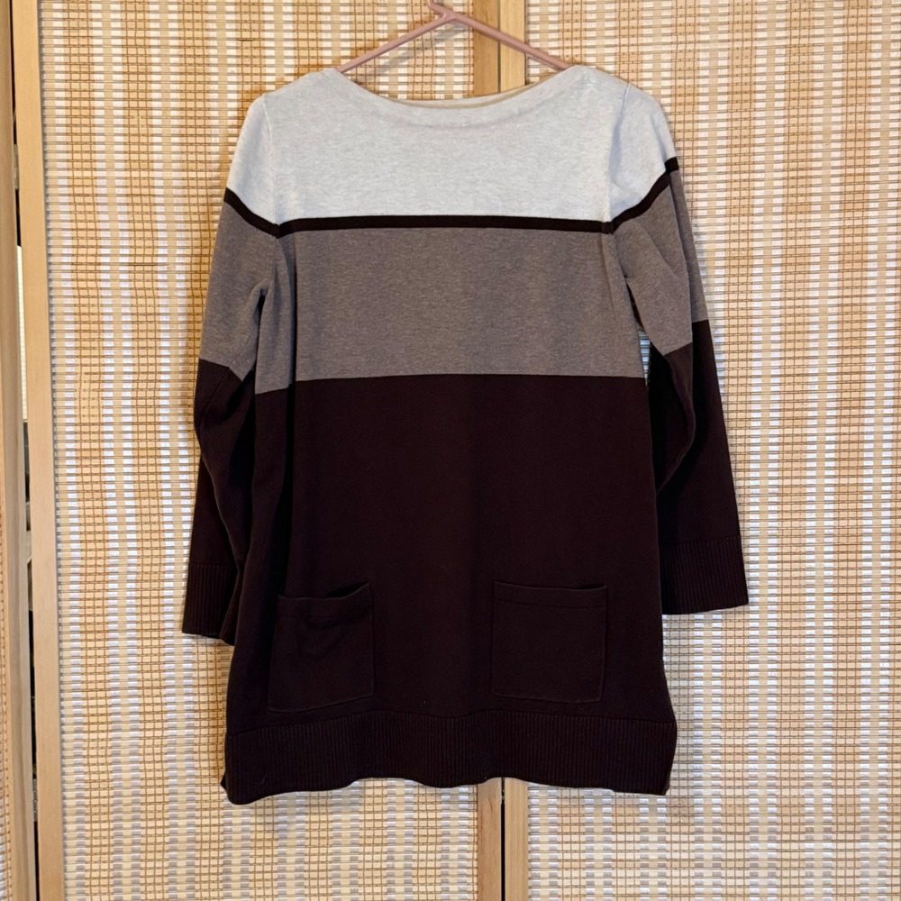 Eight Eight Eight Womens XL Colorblock Tunic Sweater Brown Cream Pockets Preppy